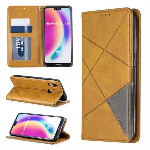 Prismatic Slim Magnetic Sucking Stitching Wallet Flip Cover for Huawei P20 Lite - Yellow