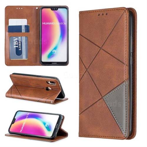 Prismatic Slim Magnetic Sucking Stitching Wallet Flip Cover for Huawei P20 Lite - Brown