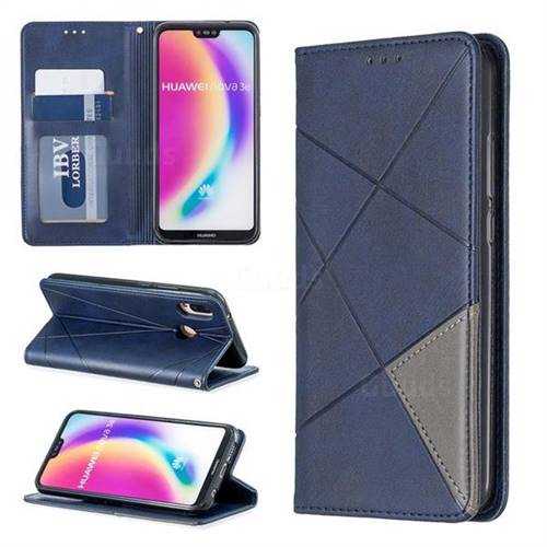 Prismatic Slim Magnetic Sucking Stitching Wallet Flip Cover for Huawei P20 Lite - Blue
