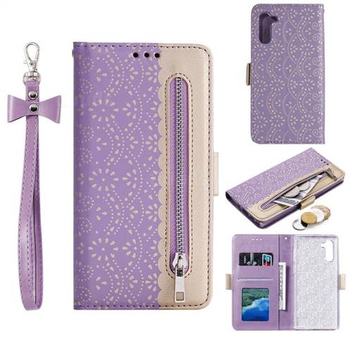 Luxury Lace Zipper Stitching Leather Phone Wallet Case for Huawei P20 Lite - Purple