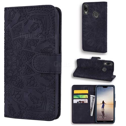 Retro Embossing Mandala Flower Leather Wallet Case for Huawei P20 Lite - Black