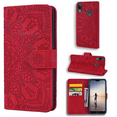 Retro Embossing Mandala Flower Leather Wallet Case for Huawei P20 Lite - Red