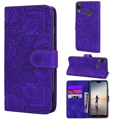 Retro Embossing Mandala Flower Leather Wallet Case for Huawei P20 Lite - Purple