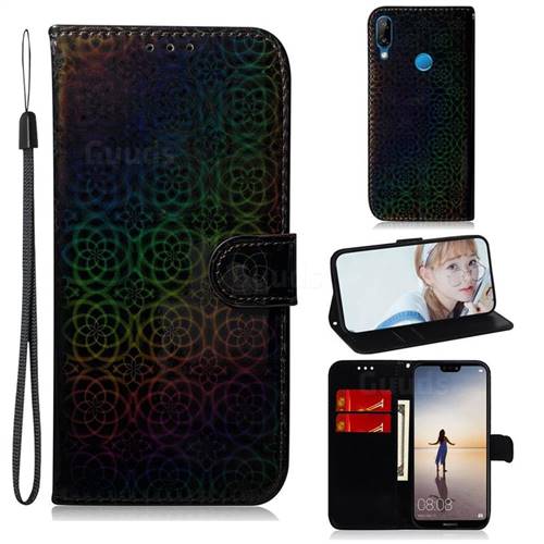 Laser Circle Shining Leather Wallet Phone Case for Huawei P20 Lite - Black