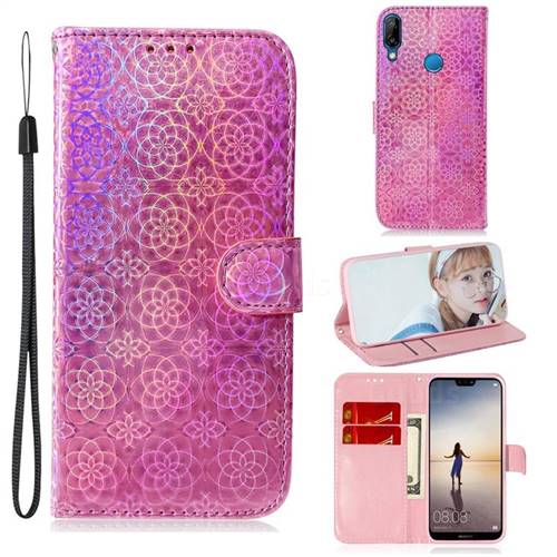 Laser Circle Shining Leather Wallet Phone Case for Huawei P20 Lite - Pink