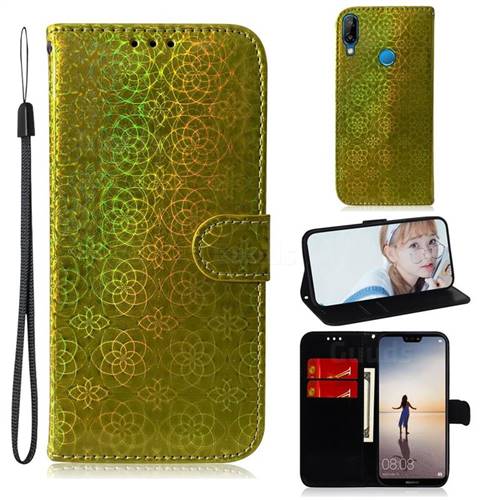Laser Circle Shining Leather Wallet Phone Case for Huawei P20 Lite - Golden