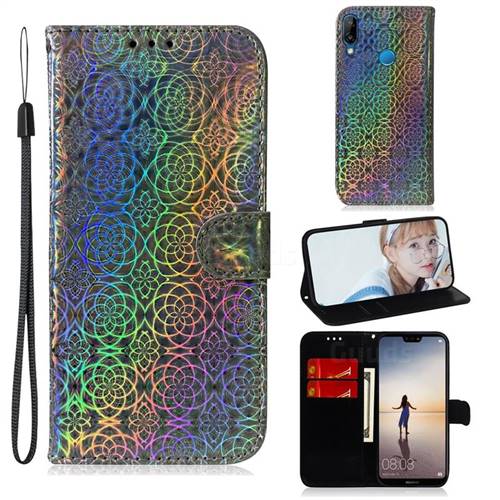 Laser Circle Shining Leather Wallet Phone Case for Huawei P20 Lite - Silver