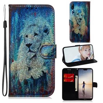 White Lion Laser Shining Leather Wallet Phone Case for Huawei P20 Lite