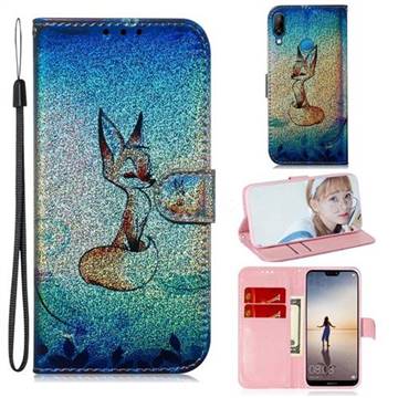 Cute Fox Laser Shining Leather Wallet Phone Case for Huawei P20 Lite