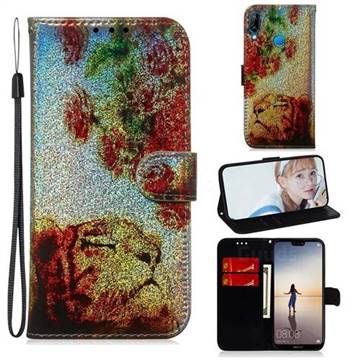 Tiger Rose Laser Shining Leather Wallet Phone Case for Huawei P20 Lite