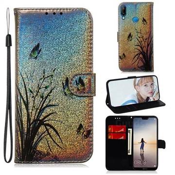 Butterfly Orchid Laser Shining Leather Wallet Phone Case for Huawei P20 Lite