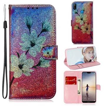 Magnolia Laser Shining Leather Wallet Phone Case for Huawei P20 Lite