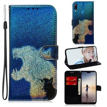 Cat and Leopard Laser Shining Leather Wallet Phone Case for Huawei P20 Lite