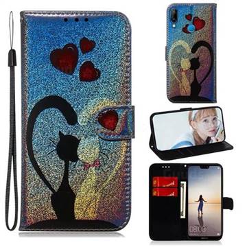 Love Cat Laser Shining Leather Wallet Phone Case for Huawei P20 Lite