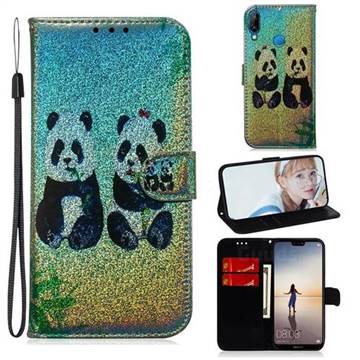 Two Pandas Laser Shining Leather Wallet Phone Case for Huawei P20 Lite