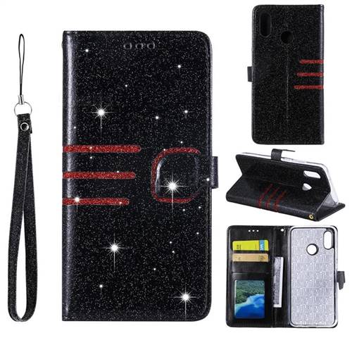 Retro Stitching Glitter Leather Wallet Phone Case for Huawei P20 Lite - Black