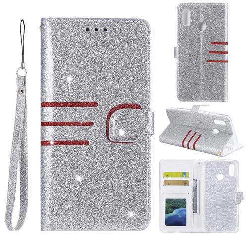 Retro Stitching Glitter Leather Wallet Phone Case for Huawei P20 Lite - Silver