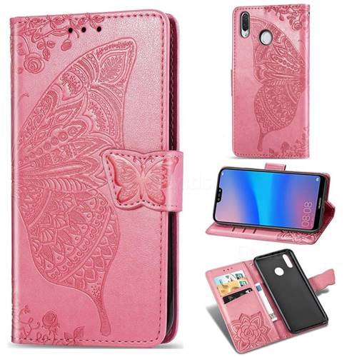 Embossing Mandala Flower Butterfly Leather Wallet Case for Huawei P20 Lite - Pink