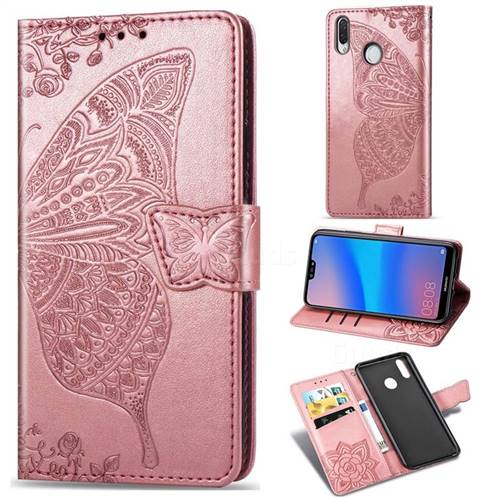 Embossing Mandala Flower Butterfly Leather Wallet Case for Huawei P20 Lite - Rose Gold