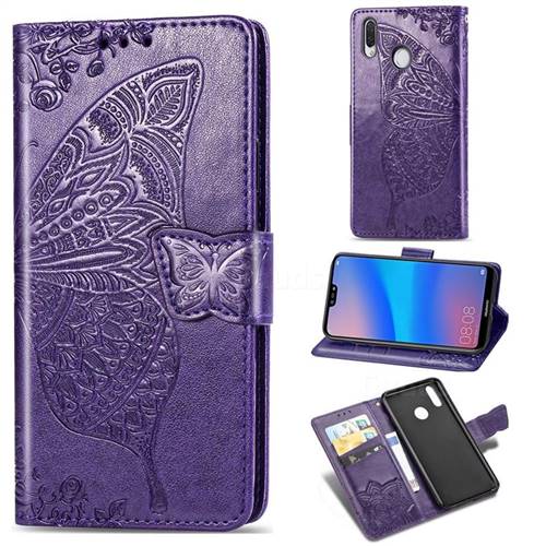 Embossing Mandala Flower Butterfly Leather Wallet Case for Huawei P20 Lite - Dark Purple