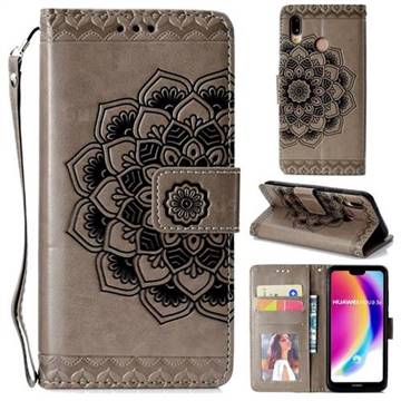 Embossing Half Mandala Flower Leather Wallet Case for Huawei P20 Lite - Gray