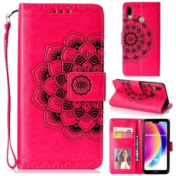 Embossing Half Mandala Flower Leather Wallet Case for Huawei P20 Lite - Rose Red