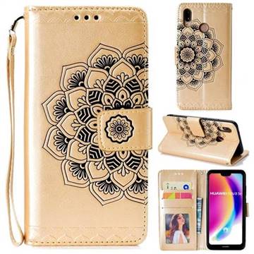 Embossing Half Mandala Flower Leather Wallet Case for Huawei P20 Lite - Golden