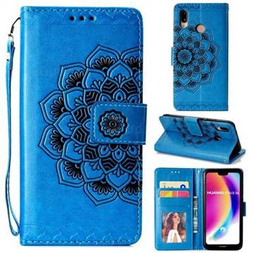 Embossing Half Mandala Flower Leather Wallet Case for Huawei P20 Lite - Blue