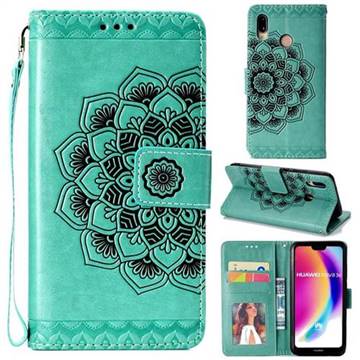 Embossing Half Mandala Flower Leather Wallet Case for Huawei P20 Lite - Mint Green