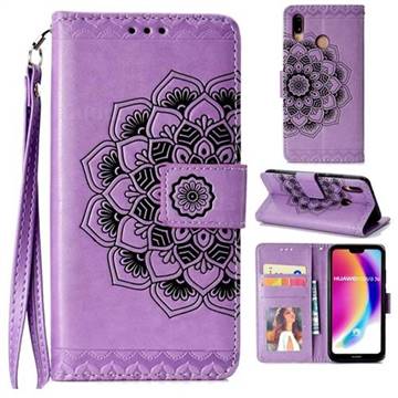 Embossing Half Mandala Flower Leather Wallet Case for Huawei P20 Lite - Purple
