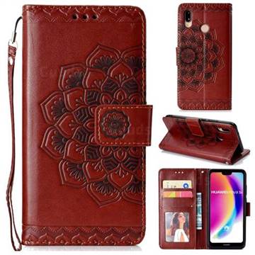 Embossing Half Mandala Flower Leather Wallet Case for Huawei P20 Lite - Brown