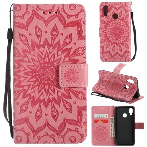 Embossing Sunflower Leather Wallet Case for Huawei P20 Lite - Pink