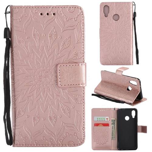 Embossing Sunflower Leather Wallet Case for Huawei P20 Lite - Rose Gold
