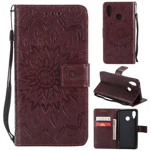 Embossing Sunflower Leather Wallet Case for Huawei P20 Lite - Brown