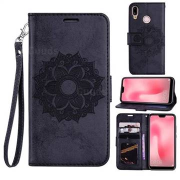 Embossing Retro Matte Mandala Flower Leather Wallet Case for Huawei P20 Lite - Black