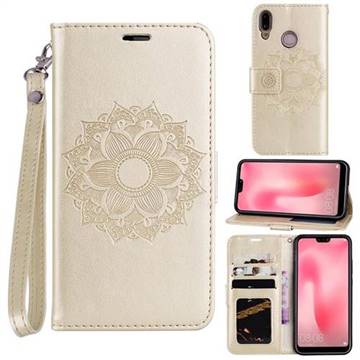 Embossing Retro Matte Mandala Flower Leather Wallet Case for Huawei P20 Lite - Golden