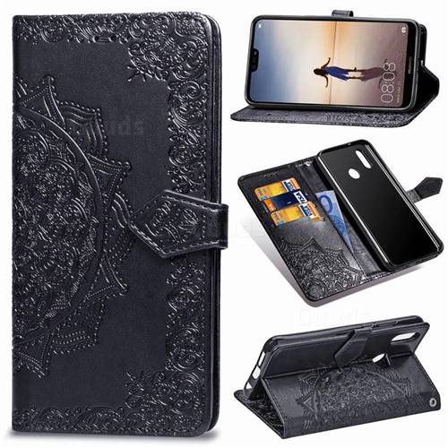 Embossing Imprint Mandala Flower Leather Wallet Case for Huawei P20 Lite - Black