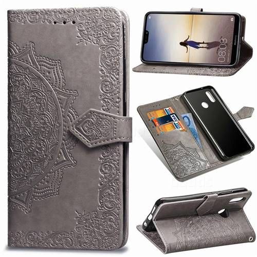 Embossing Imprint Mandala Flower Leather Wallet Case for Huawei P20 Lite - Gray