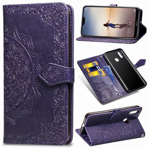 Embossing Imprint Mandala Flower Leather Wallet Case for Huawei P20 Lite - Purple