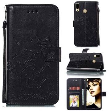 Embossing Butterfly Heart Bear Leather Wallet Case for Huawei P20 Lite - Black