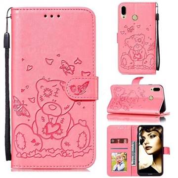 Embossing Butterfly Heart Bear Leather Wallet Case for Huawei P20 Lite - Pink