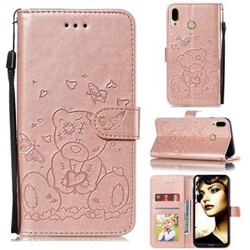 Embossing Butterfly Heart Bear Leather Wallet Case for Huawei P20 Lite - Rose Gold