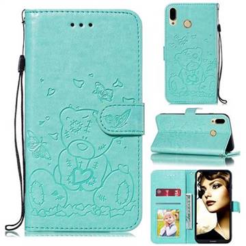 Embossing Butterfly Heart Bear Leather Wallet Case for Huawei P20 Lite - Green