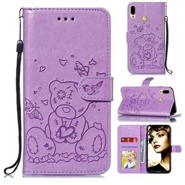 Embossing Butterfly Heart Bear Leather Wallet Case for Huawei P20 Lite - Purple