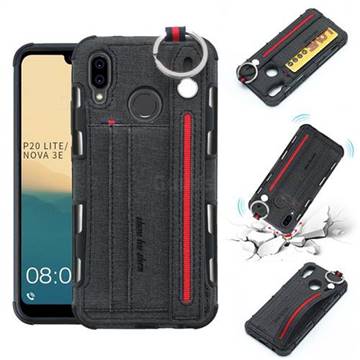 British Style Canvas Pattern Multi-function Leather Phone Case for Huawei P20 Lite - Black