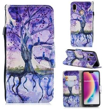 Purple Tree Leather Wallet Case for Huawei P20 Lite
