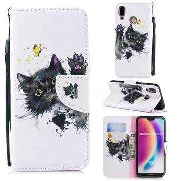 Black Cat Butterfly Leather Wallet Case for Huawei P20 Lite