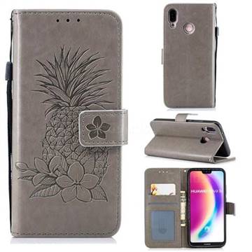 Embossing Flower Pineapple Leather Wallet Case for Huawei P20 Lite - Gray