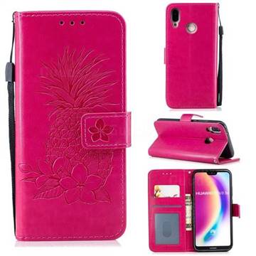 Embossing Flower Pineapple Leather Wallet Case for Huawei P20 Lite - Rose
