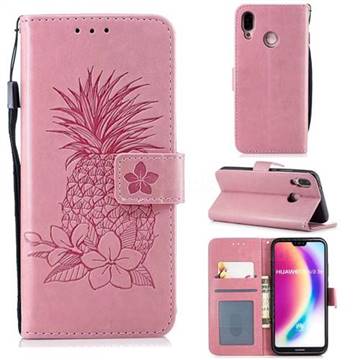 Embossing Flower Pineapple Leather Wallet Case for Huawei P20 Lite - Pink